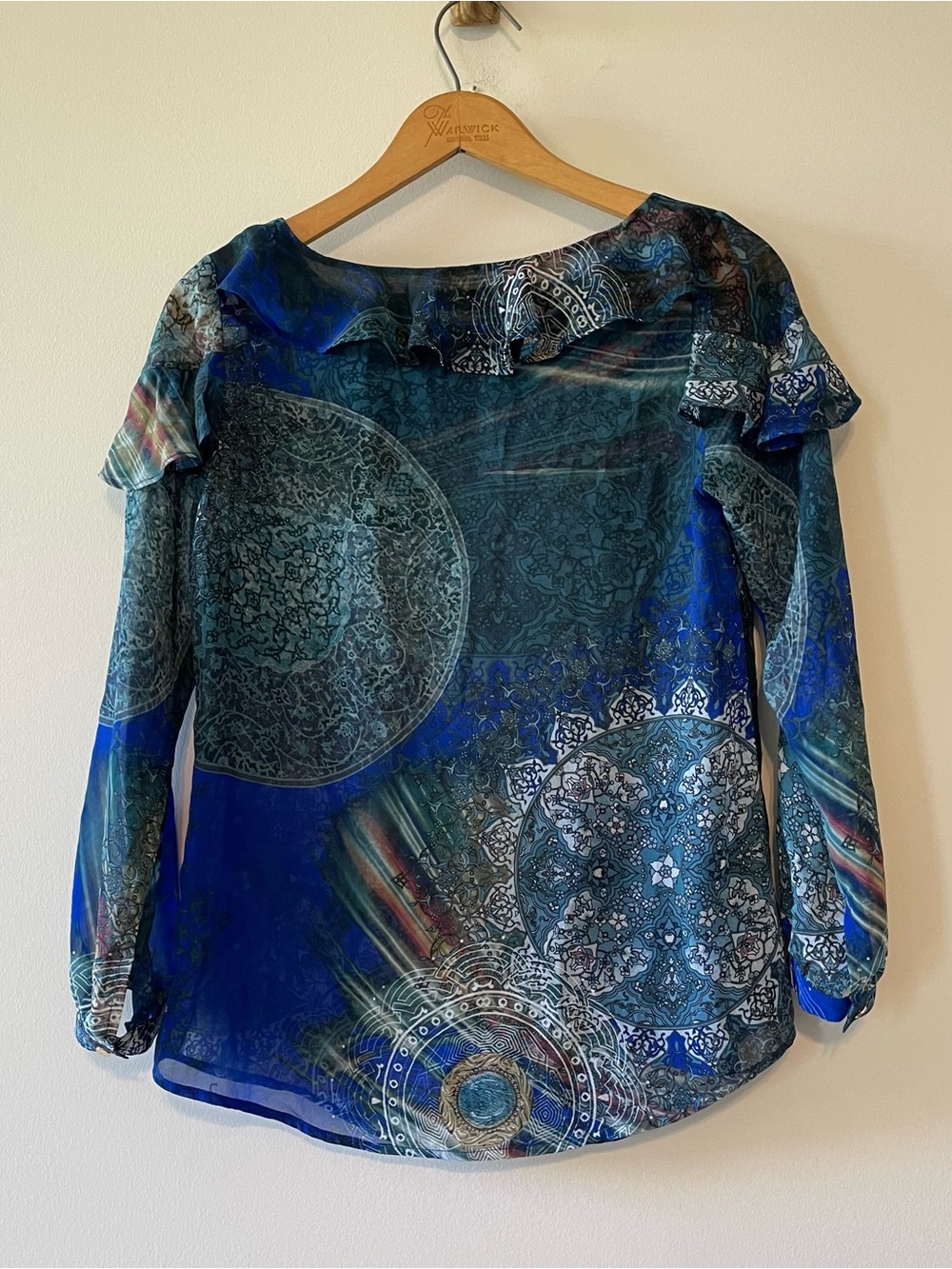 Sheer Ruffle Top Size Small Abstract Print - Picture 3 of 4